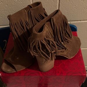 Carlos Santana Brown Fringe Ankle Booties